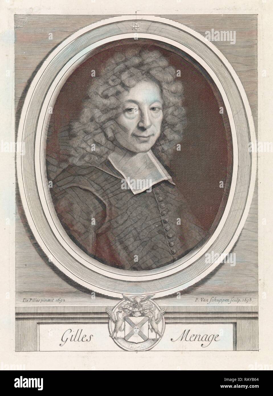 Portrait of Gilles Ménage, Pieter van Schuppen, 1698. Reimagined by Gibon. Classic art with a modern twist reimagined Stock Photo