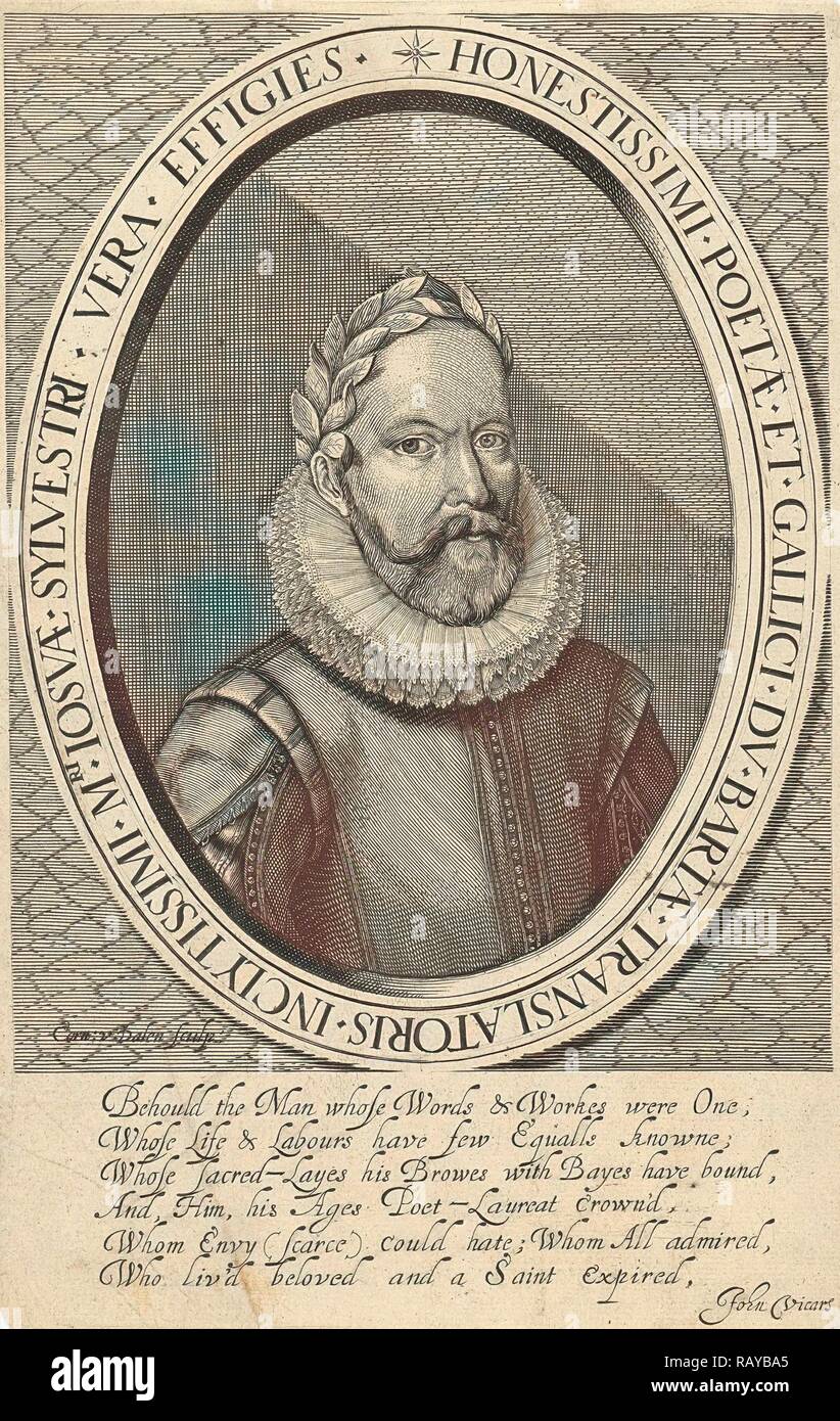 Portrait of poet Joshua Sylvester, Cornelis van Dalen (I), unknown, John Vicars, 1633 - 1638. Reimagined Stock Photo
