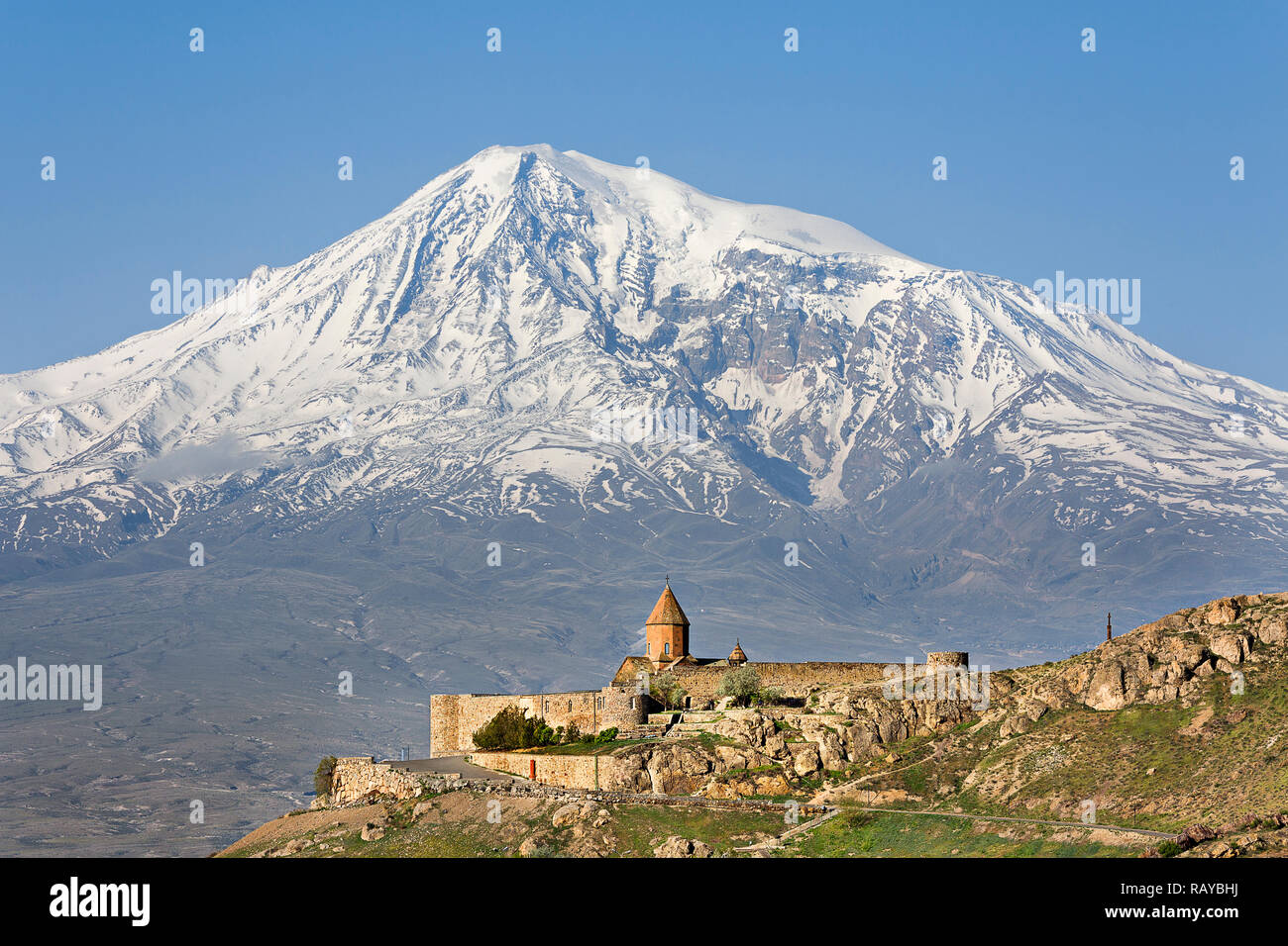 Khor Virap church with Ararat Mountain in the background, Armenia. Stock Photo