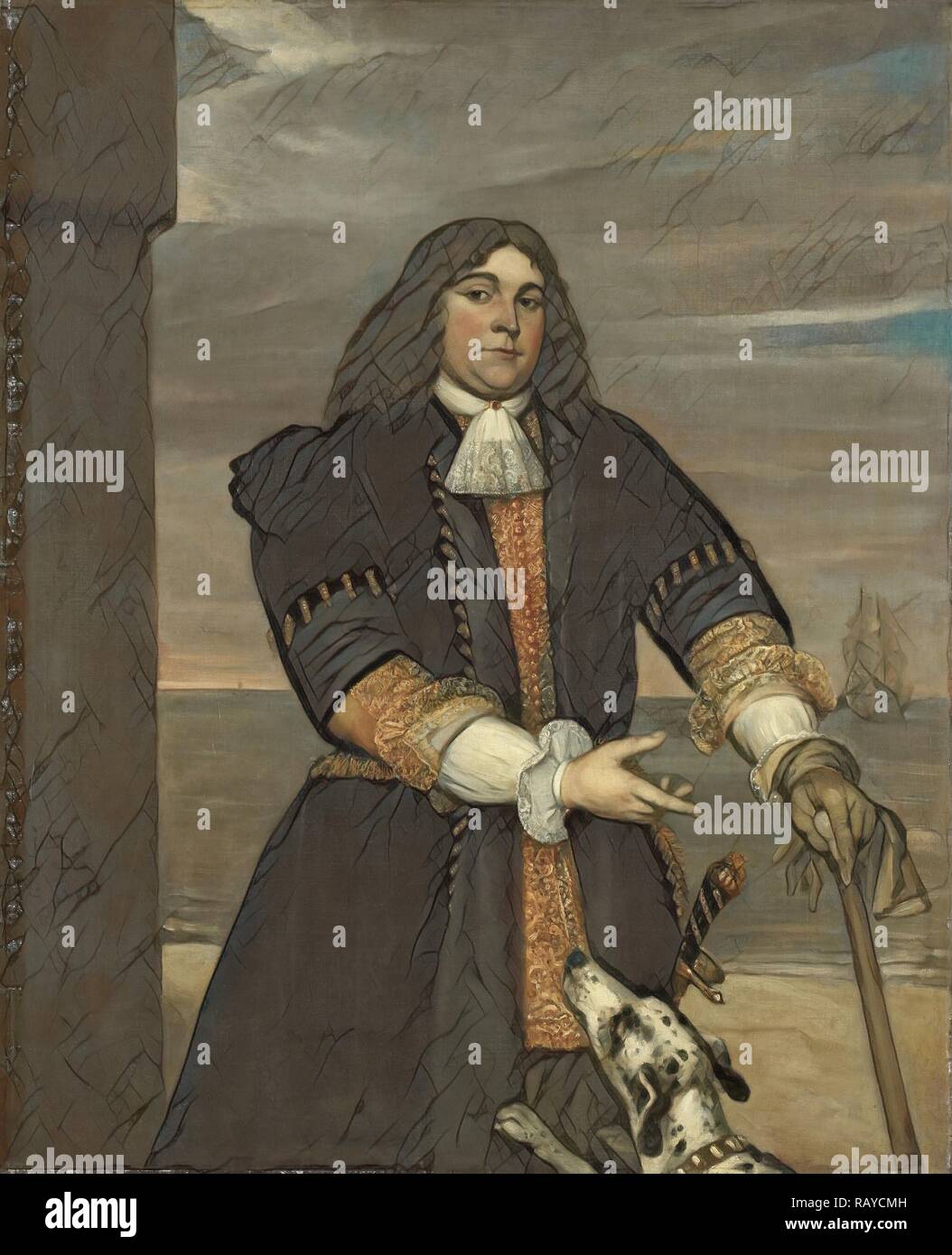 Portrait of Sea Captain Jan van Gelder, Stepson of Michiel Adriaensz de Ruyter, Jan Andrea Lievens, 1668. Reimagined Stock Photo