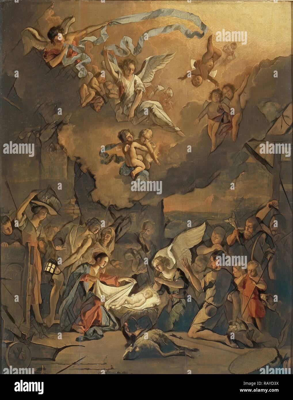 Adoration of the Shepherds, Abraham Daniëlsz. Hondius, 1663. Reimagined by Gibon. Classic art with a modern twist reimagined Stock Photo