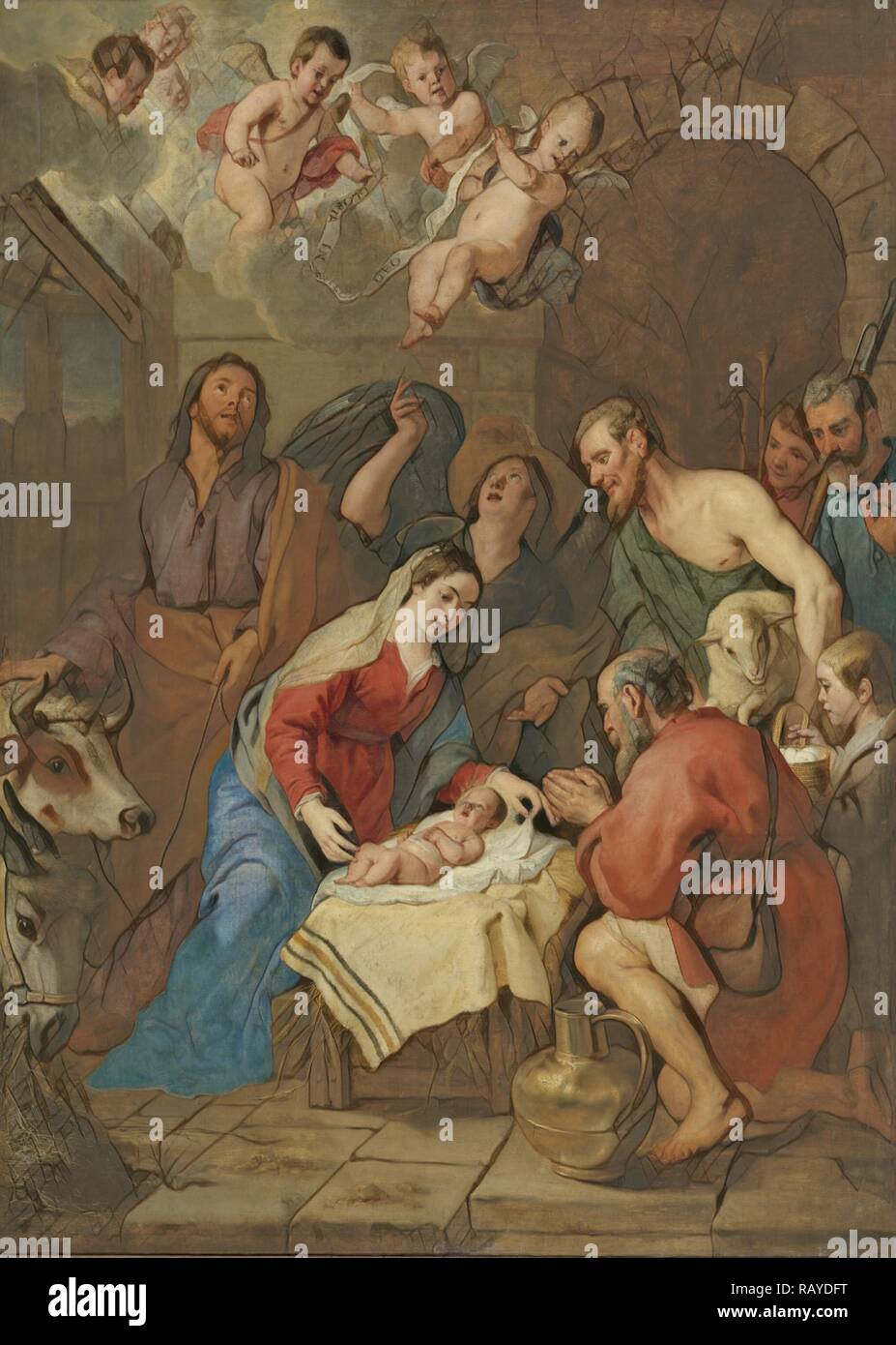 Adoration of the Shepherds, Gaspar de Crayer, 1630 - 1669. Reimagined by Gibon. Classic art with a modern twist reimagined Stock Photo