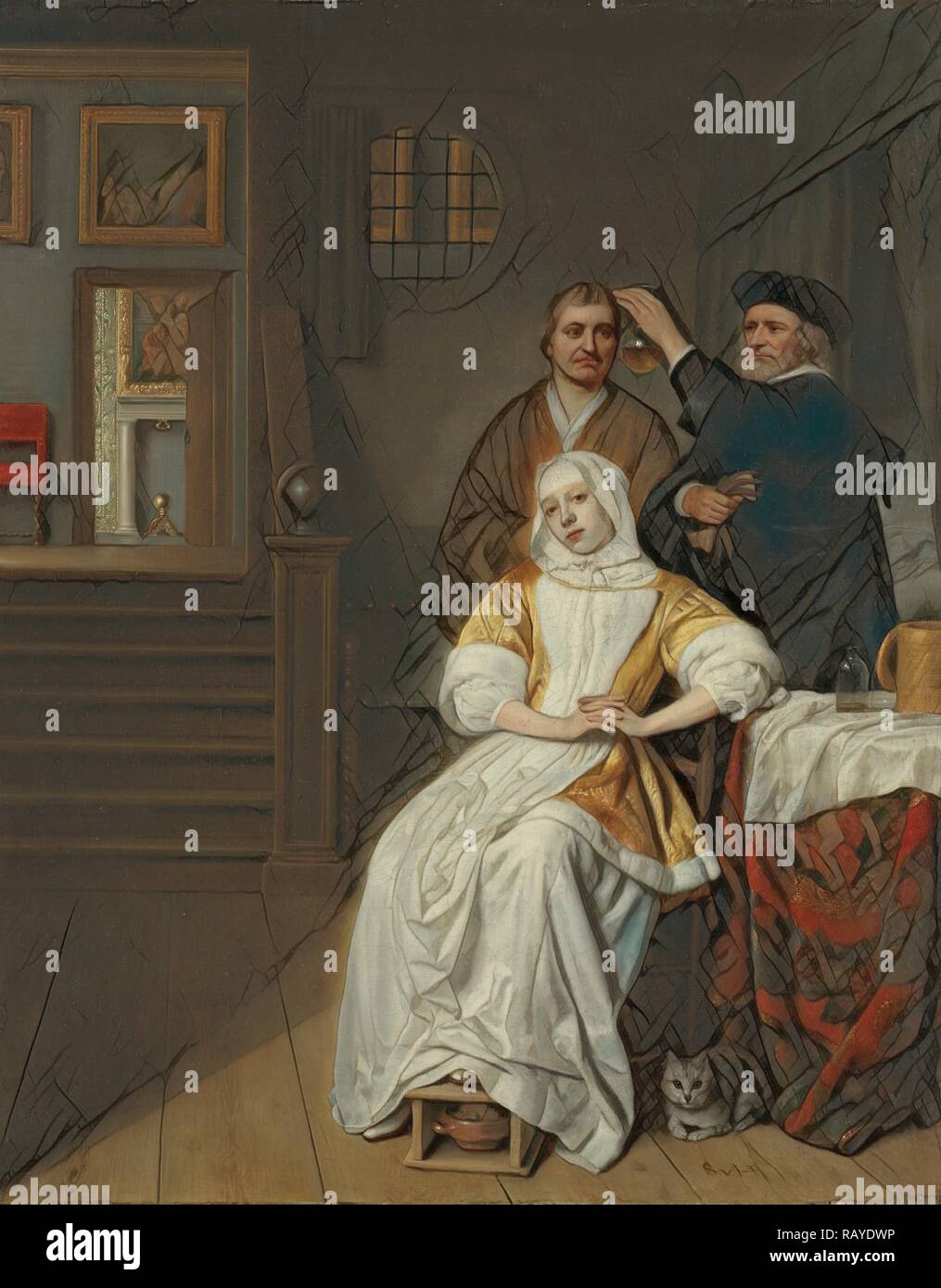 The Anemic Lady, Sick Lady, Samuel van Hoogstraten, 1660 - 1678. Reimagined by Gibon. Classic art with a modern twist reimagined Stock Photo