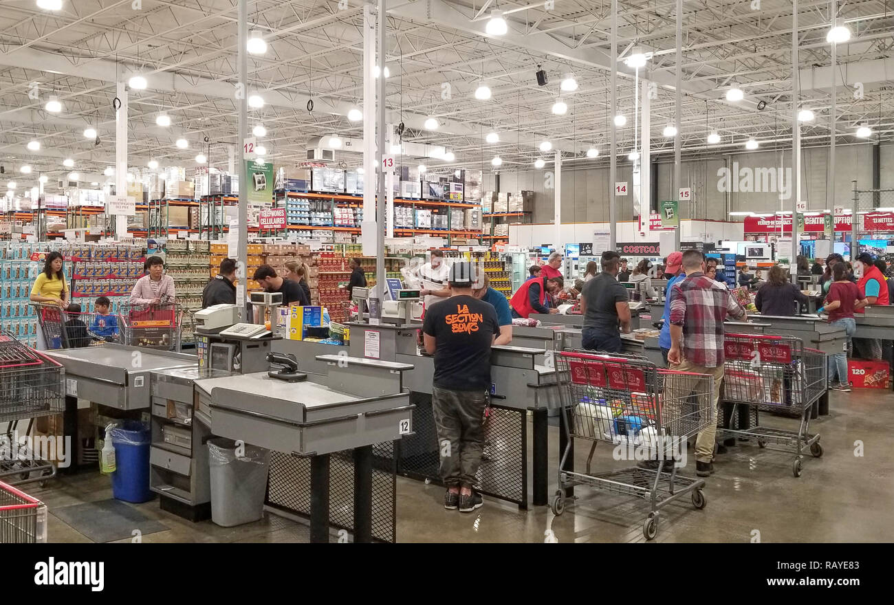 MONTREAL, CANADA OCTOBER 5, 2018 People with carts in Costco. Costco