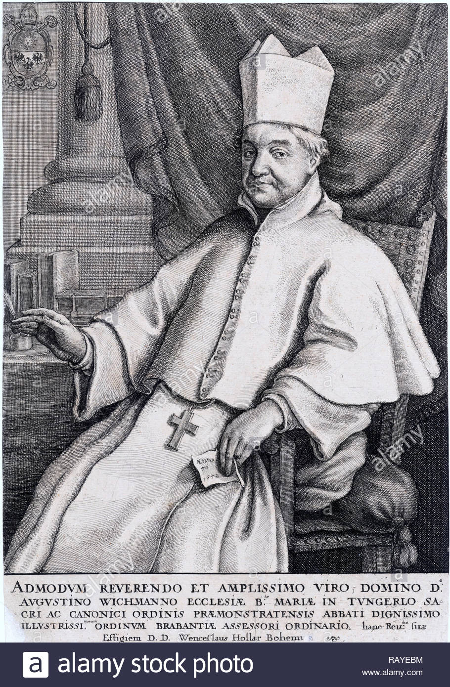 Abbot Wichmann portrait, etching by Bohemian etcher Wenceslaus Hollar from 1600s Stock Photo