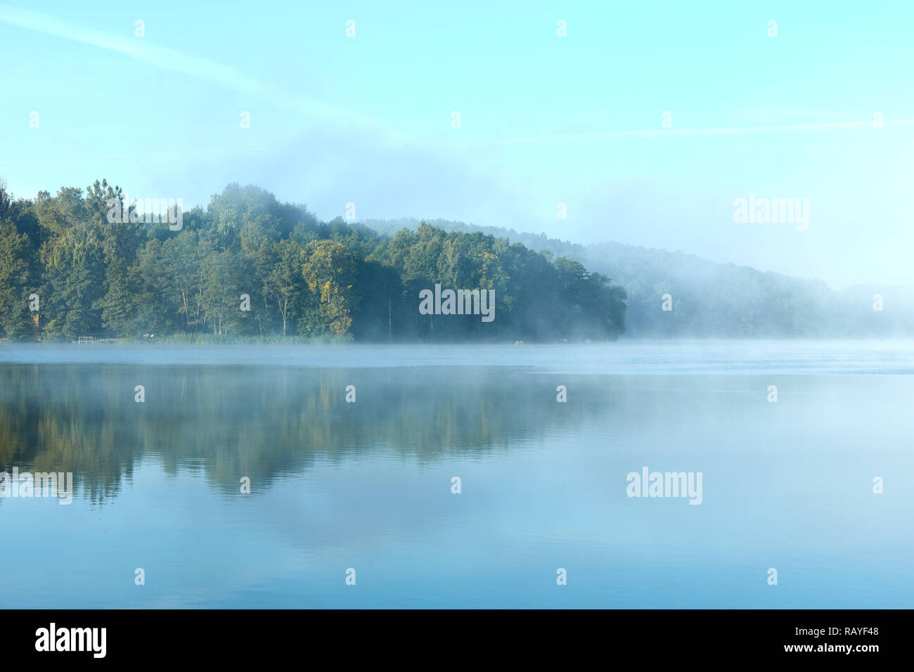 Morning fog on the lake on a summer day Stock Photo