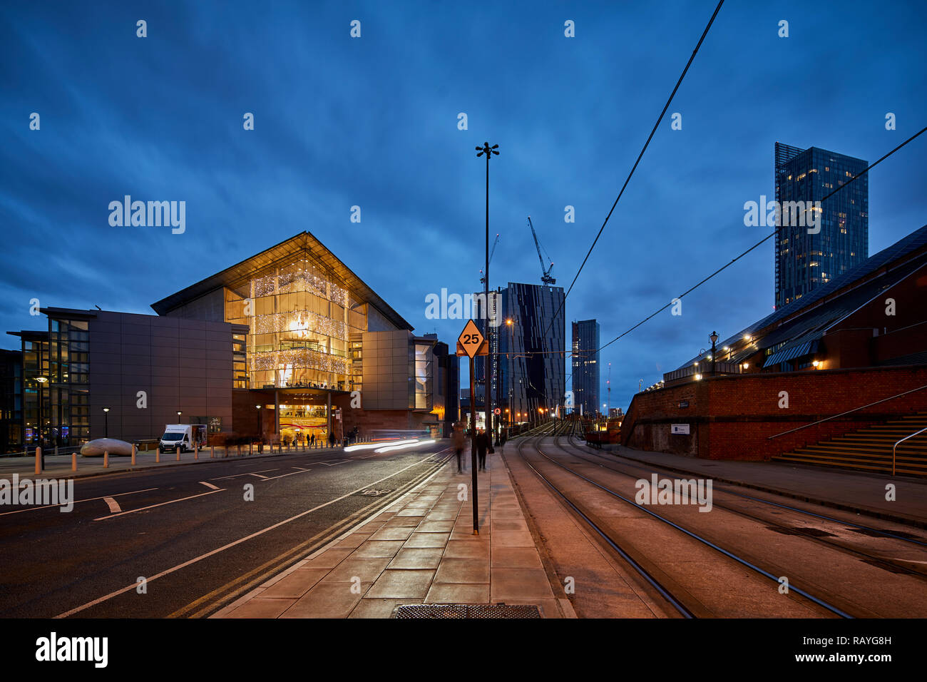 Manchester at night Manchester Bridgewater Hall international concert venue Stock Photo
