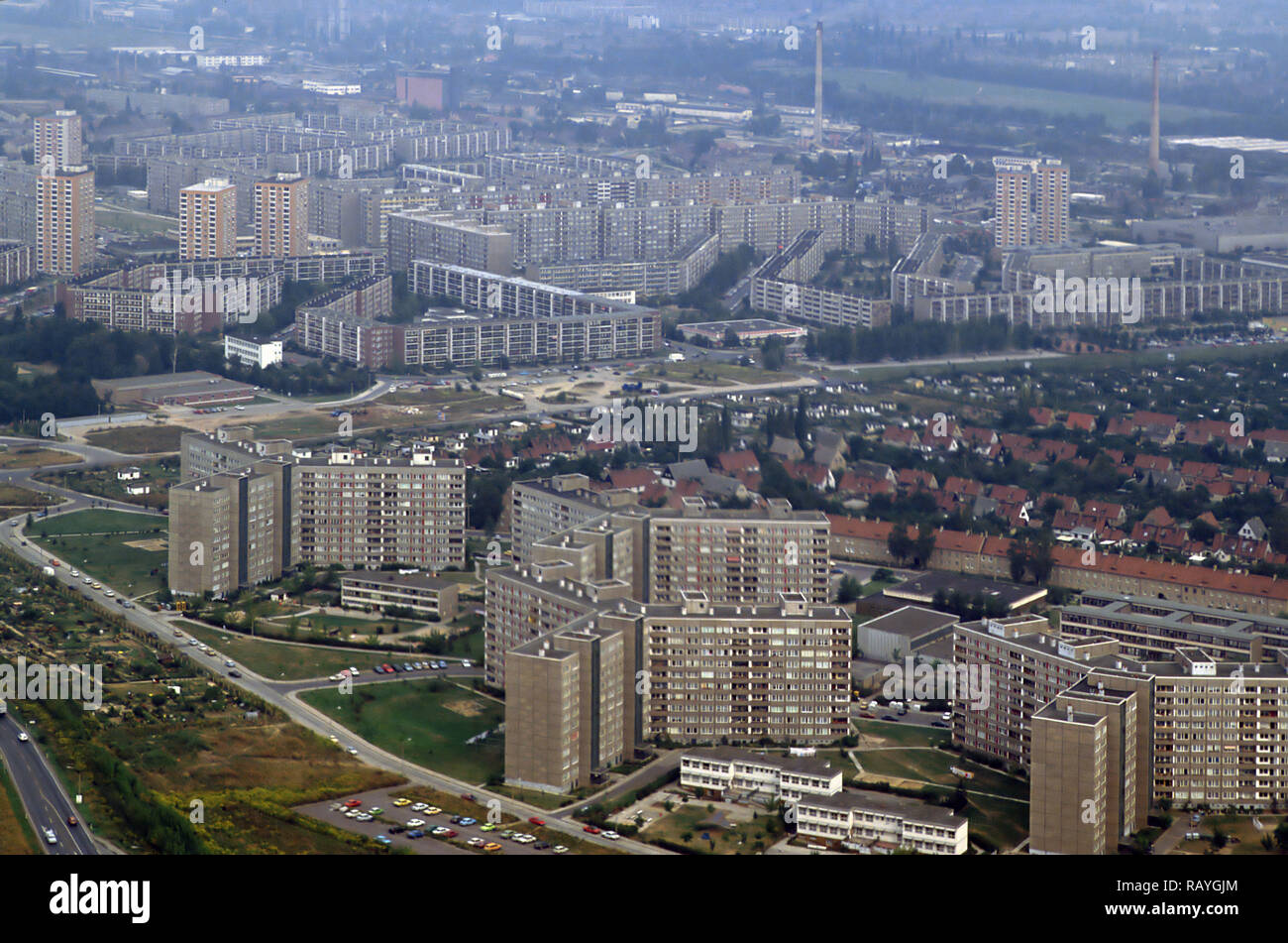 East Germany, aerial view of the peripheral districts of Leipzig ...