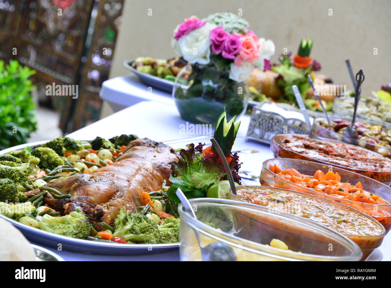 Moroccan Buffet Food, Ramadan Iftar end wedding Stock Photo