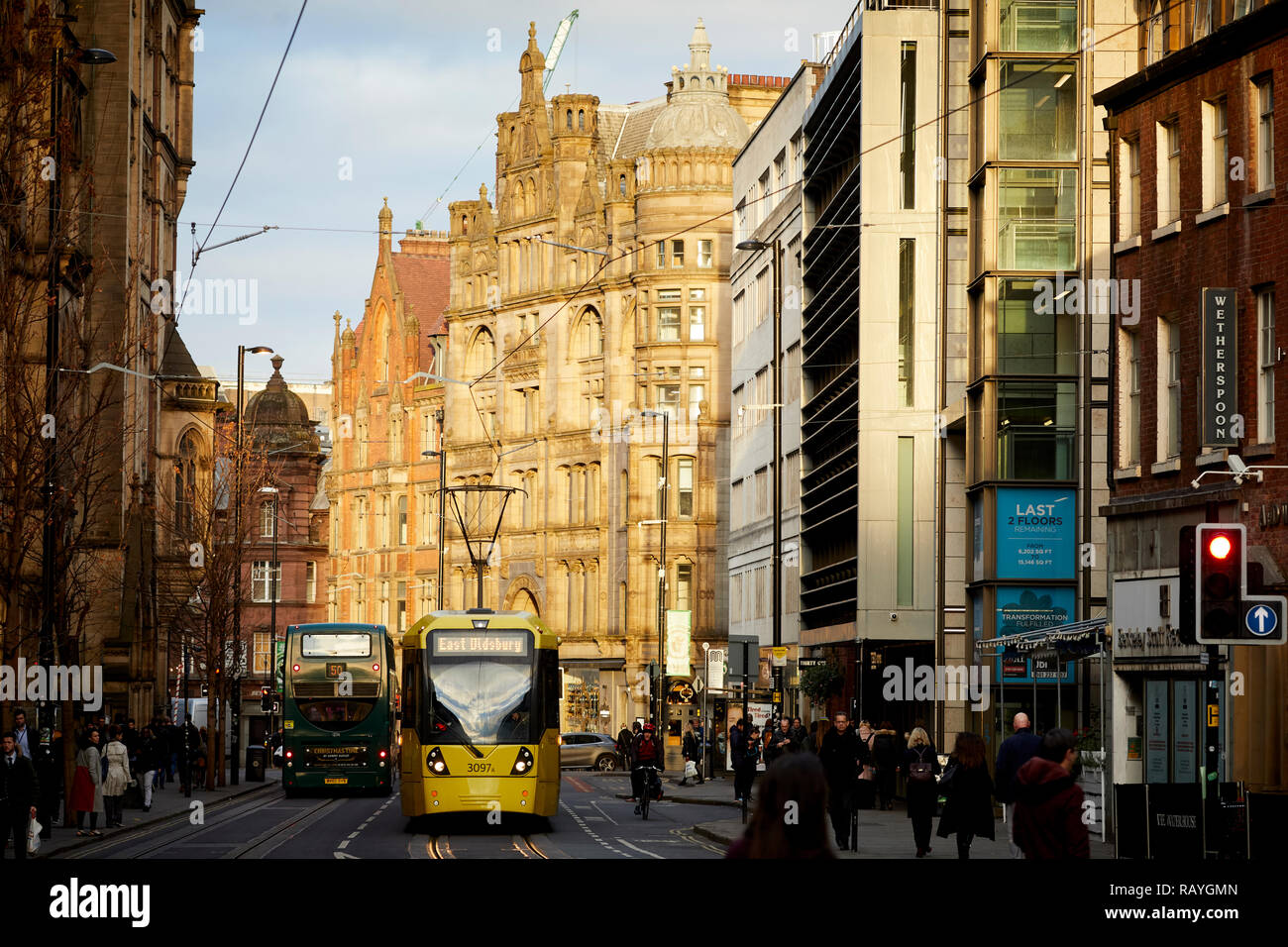 Metrolink tram network second crossing  on Princess Street Manchester city centre Stock Photo