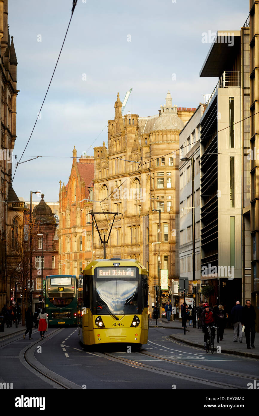 Metrolink tram network second crossing  on Princess Street Manchester city centre Stock Photo