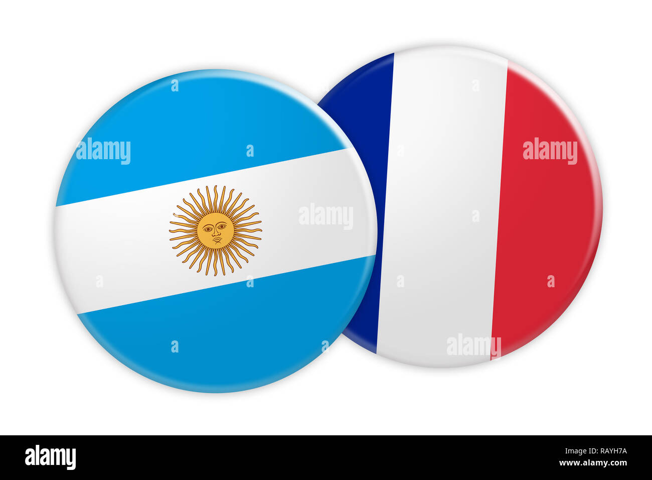 News Concept: Argentina Flag Button On France Flag Button, 3d illustration on white background Stock Photo