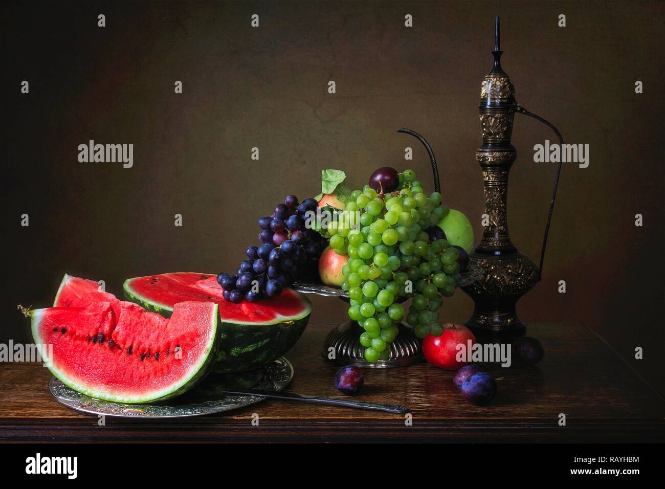 Still life with fruits and watermelon Stock Photo - Alamy