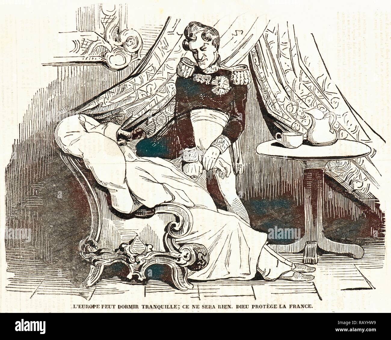 Honoré Daumier (French, 1808 - 1879). L'Europe peut dormir Tranquille, ce ne sera bien. Dieu protège la France., 1834 reimagined Stock Photo