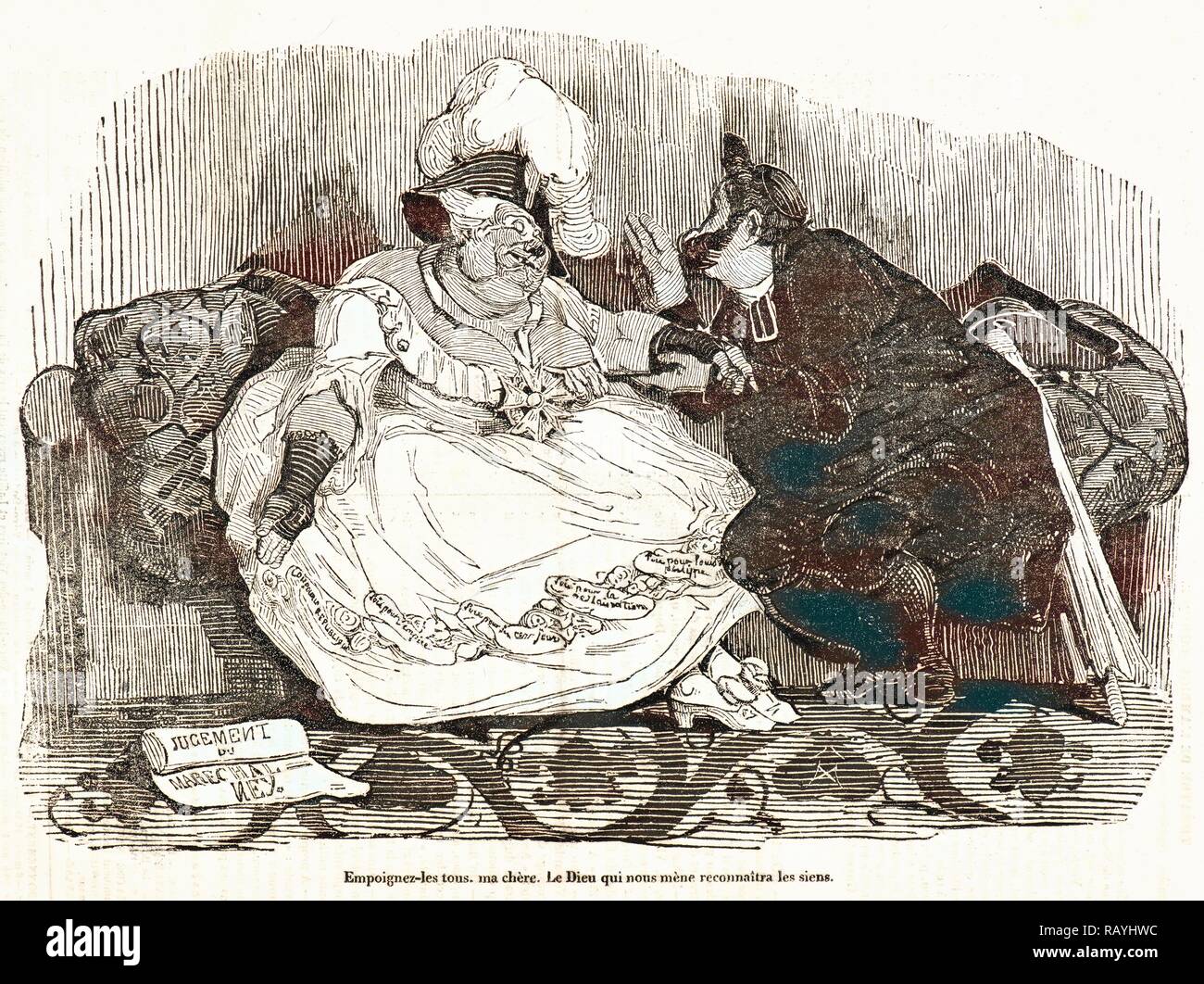 Honoré Daumier (French, 1808 - 1879). Empoignez-les Tous, ma chere. Le Dieu qui nous mene reconnaitra le siens., 1834 reimagined Stock Photo
