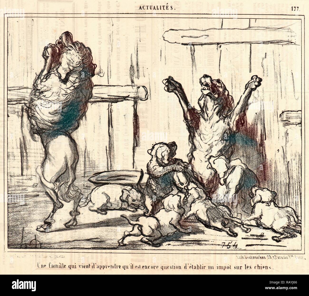 Honoré Daumier (French, 1808 - 1879). Une famille qui vient d'apprendre qu'il est encore question d'éstablir un impot reimagined Stock Photo