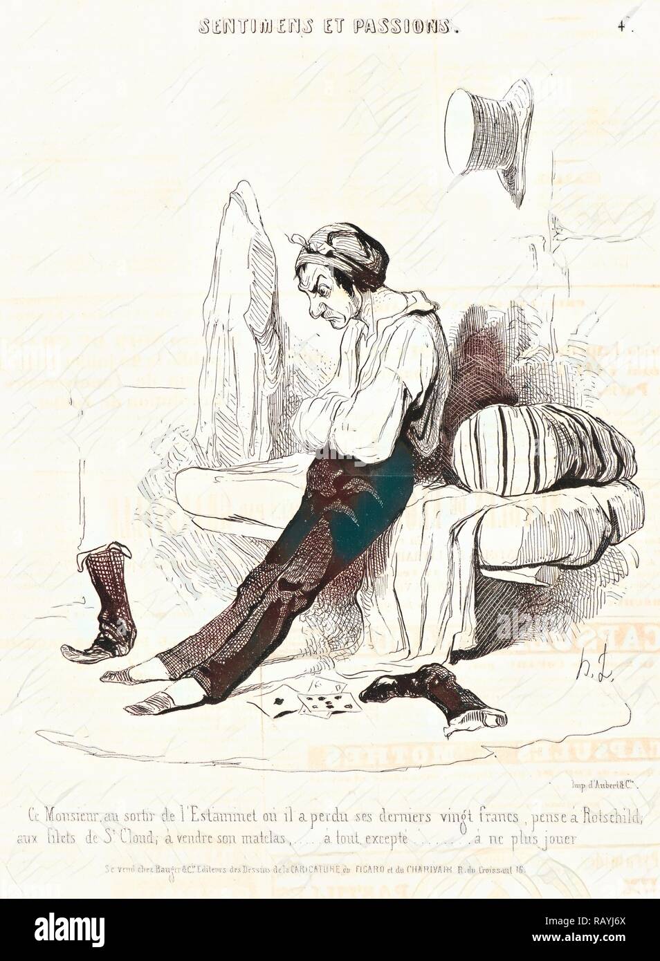 Honoré Daumier (French, 1808 - 1879). Ce Monsieur, au sortir de l'Estaminet..., 1841. From Sentimens et Passions. Pen reimagined Stock Photo