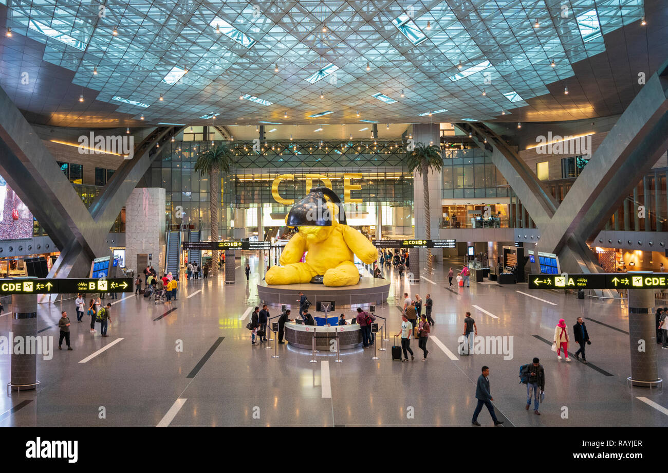 Interior of modern Hamad International Airport inn Doha, Qatar Stock Photo