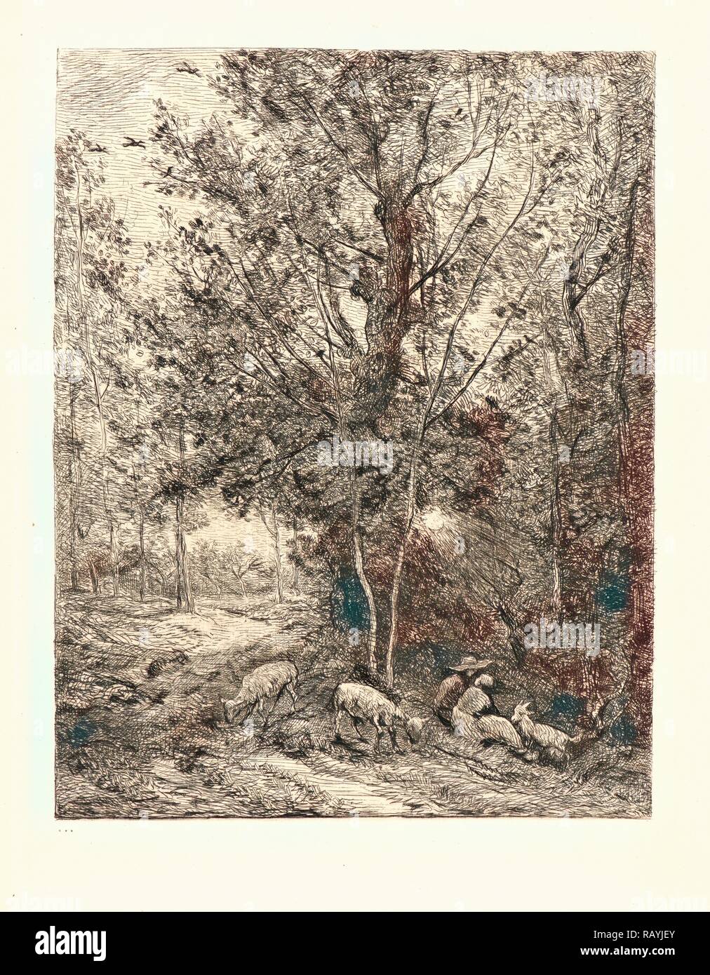 Charles François Daubigny (French, 1817 - 1878). The Shepherd and the Shepherdess (Le Berger et la Bergère), 1874 reimagined Stock Photo