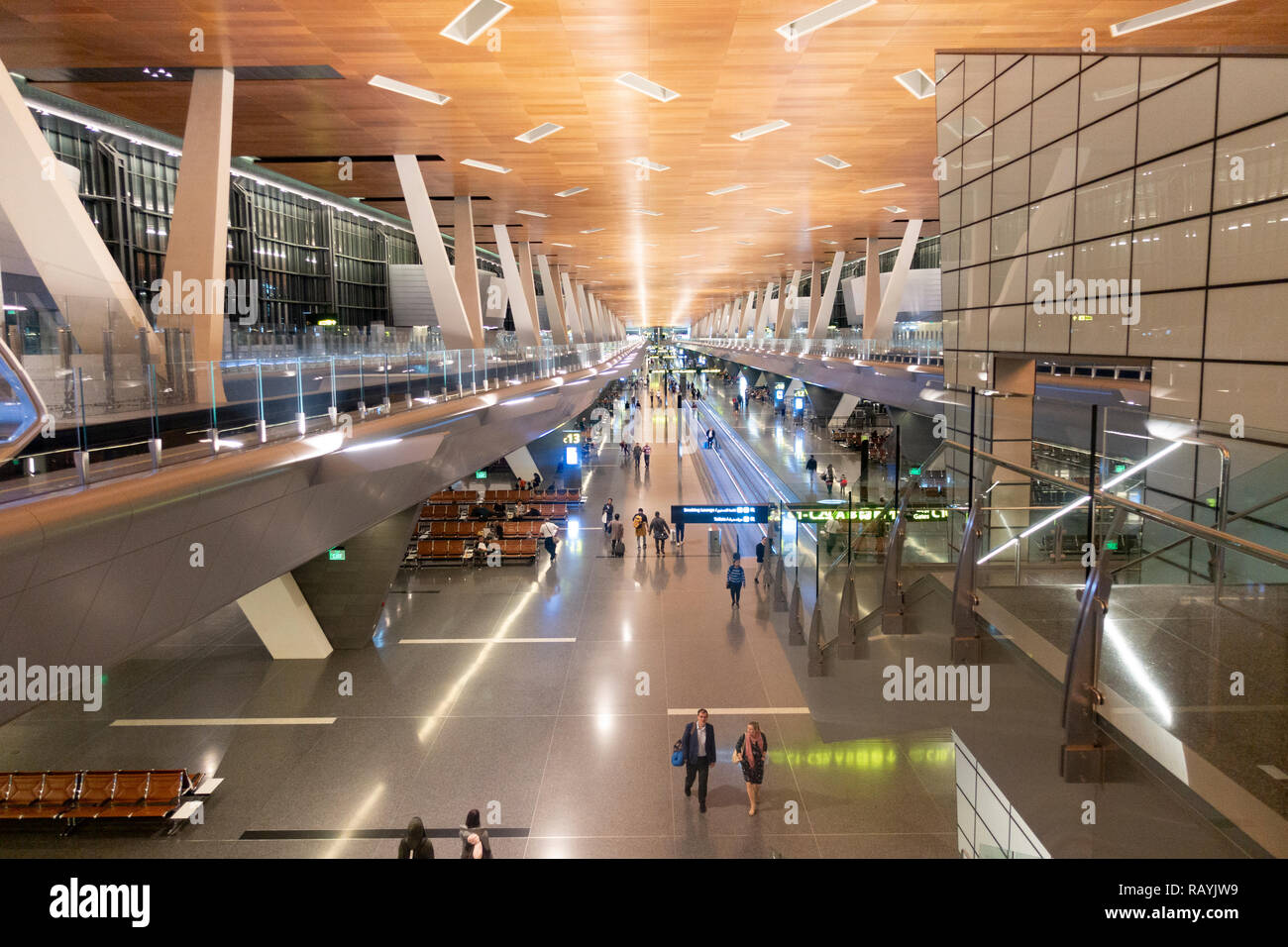 Hamad Intl Interior of modern Hamad International Airport in Doha, Qatar Stock ...