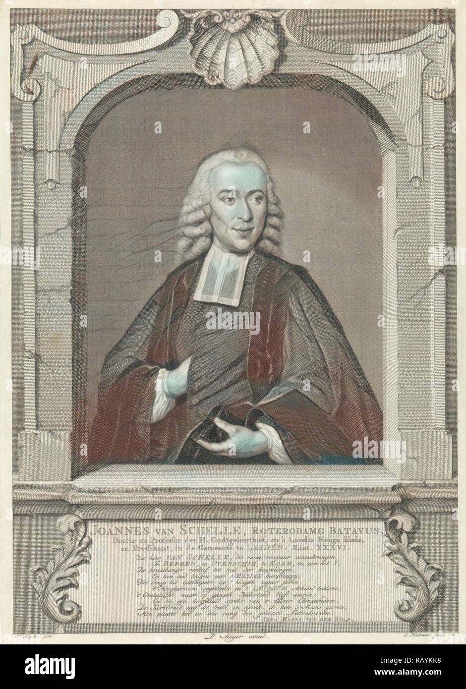 Portrait of Johannes Schelle, Jacob Houbraken, Sara Maria van der Wilp, Pieter Meyer, 1760. Reimagined Stock Photo