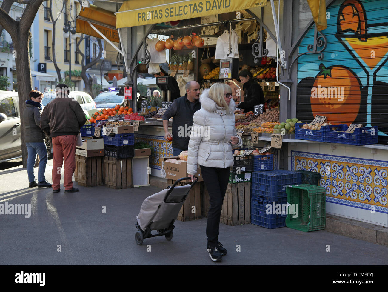 Outside the Central market or Mercado Central in the city of Valencia Spain Stock Photo
