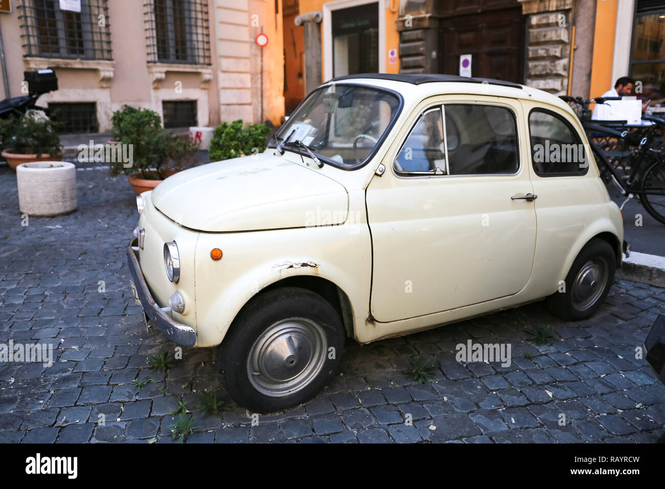 ROME, ITALY - AUGUST 21, 2018: Iconic Old Fiat 500 in Rome Streets ...
