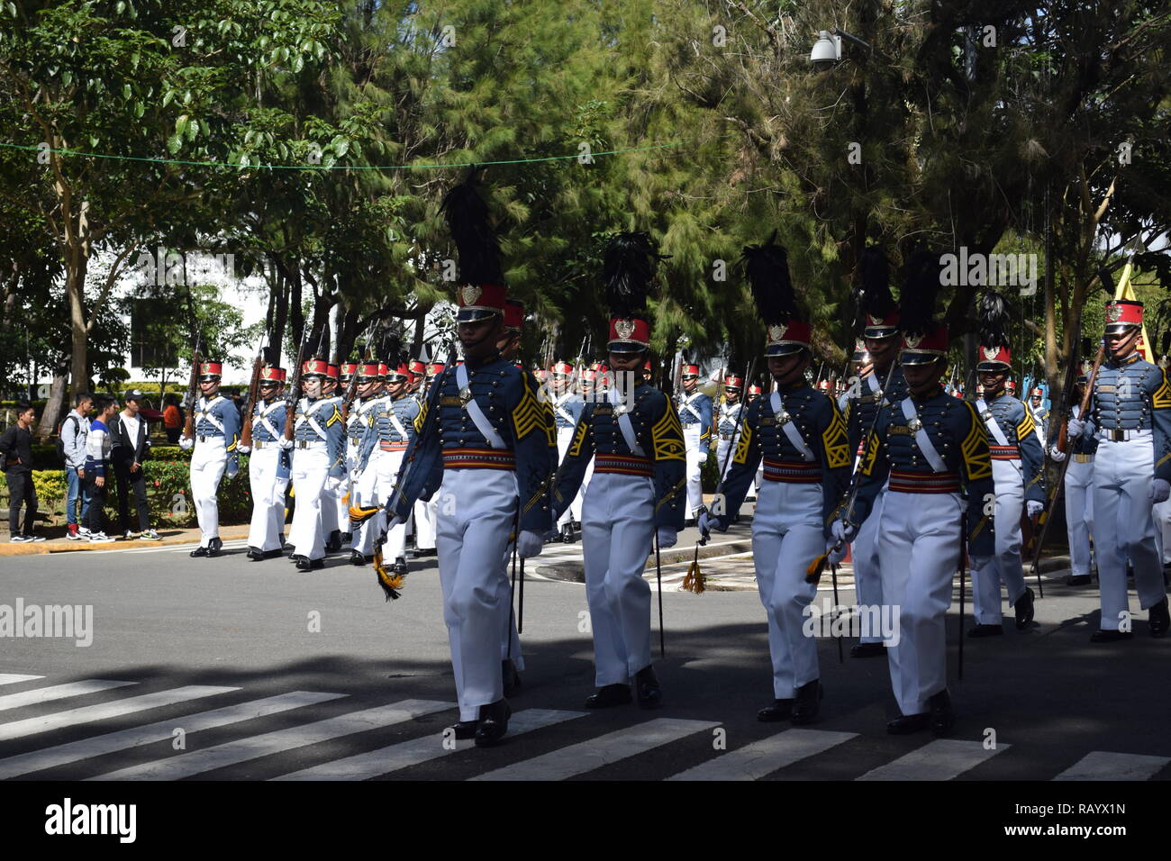 Cadets of the Philippine Military Academy (PMA) performing marching during the celebration of countries independence day in Baguio City Philippines Stock Photo