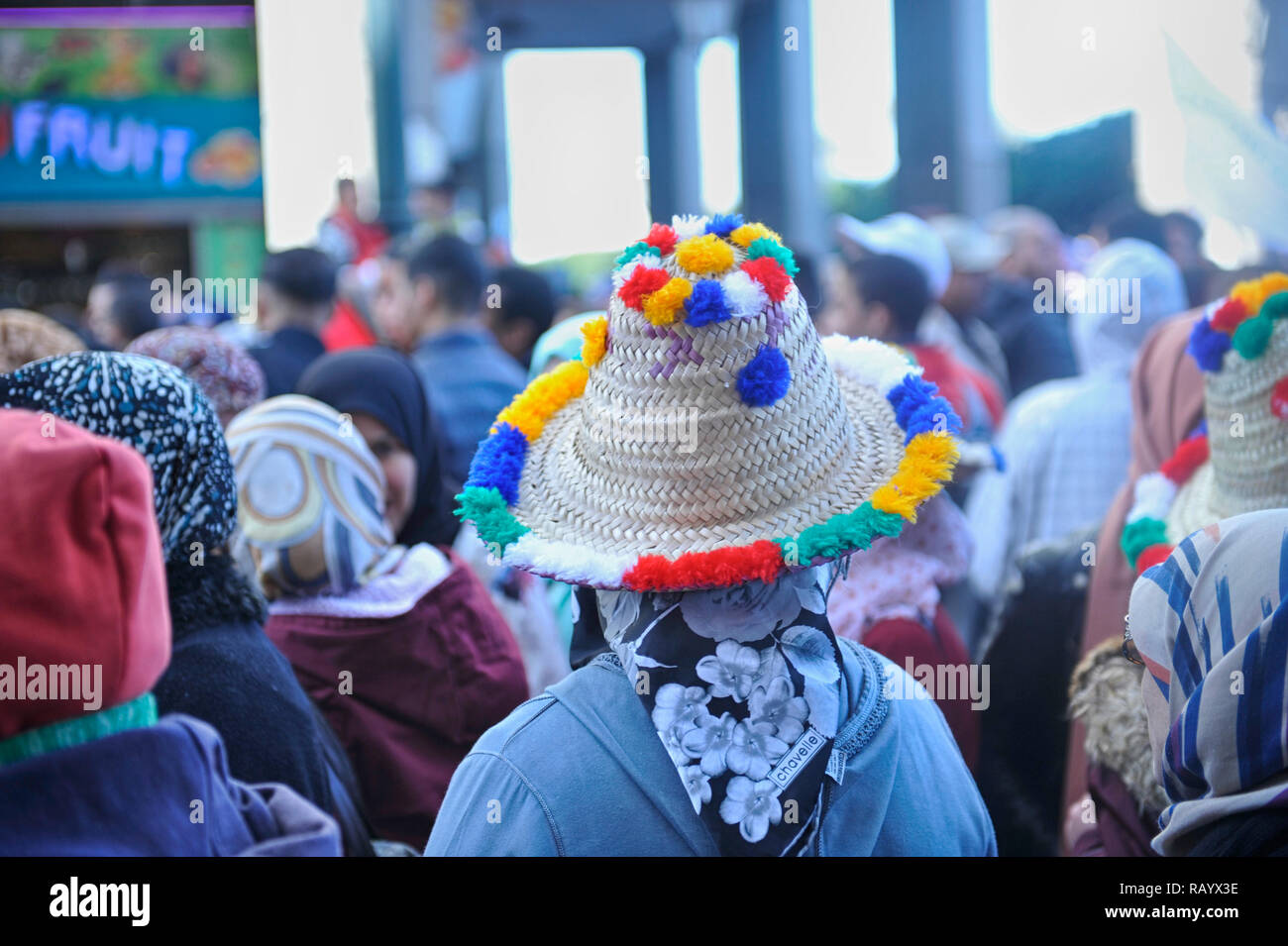 Moroccan people and the Moroccan flag Stock Photo