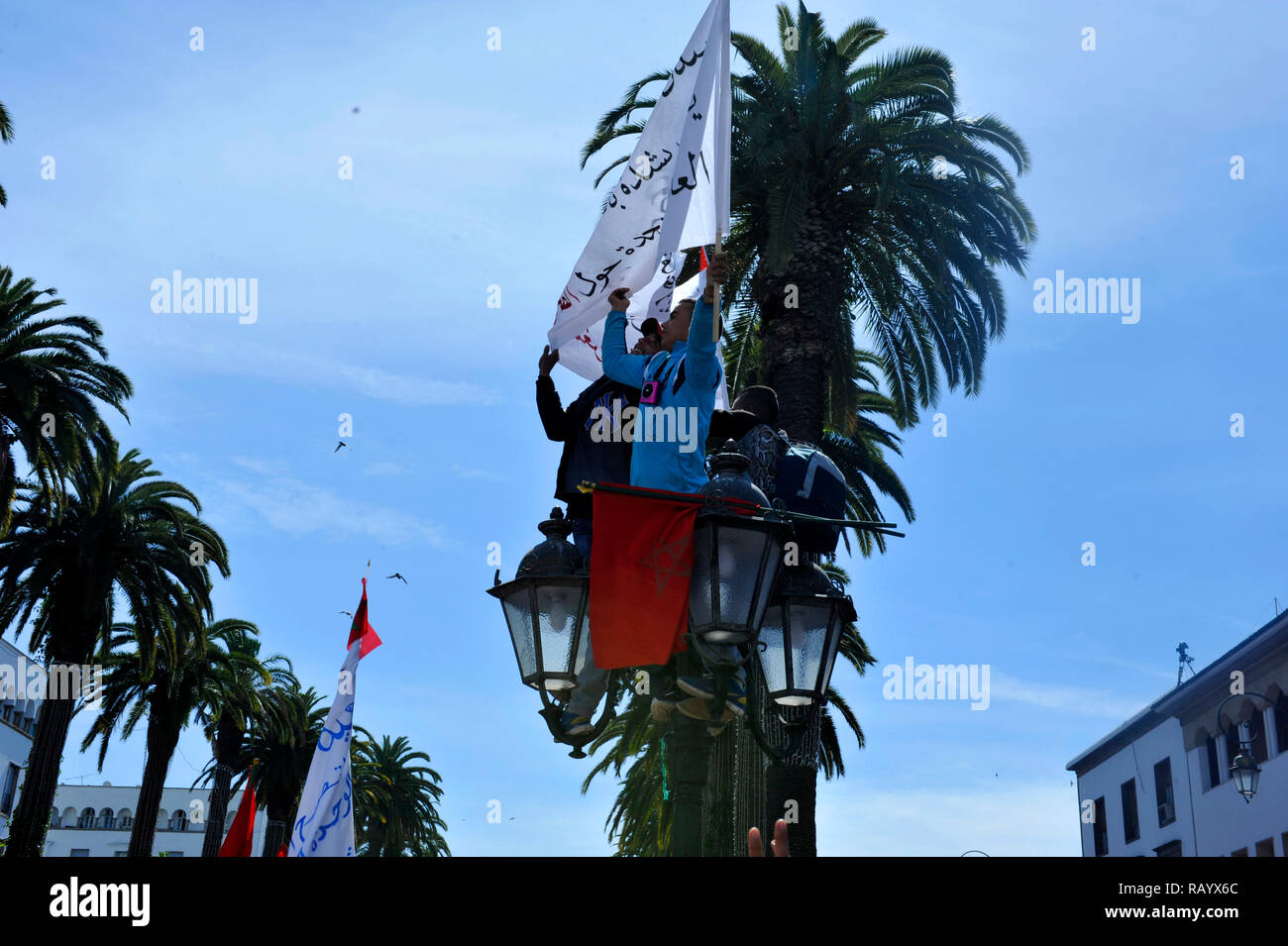 Rabat March of millions of Moroccans hold Moroccan flags Date 13-Mar-2016 Stock Photo