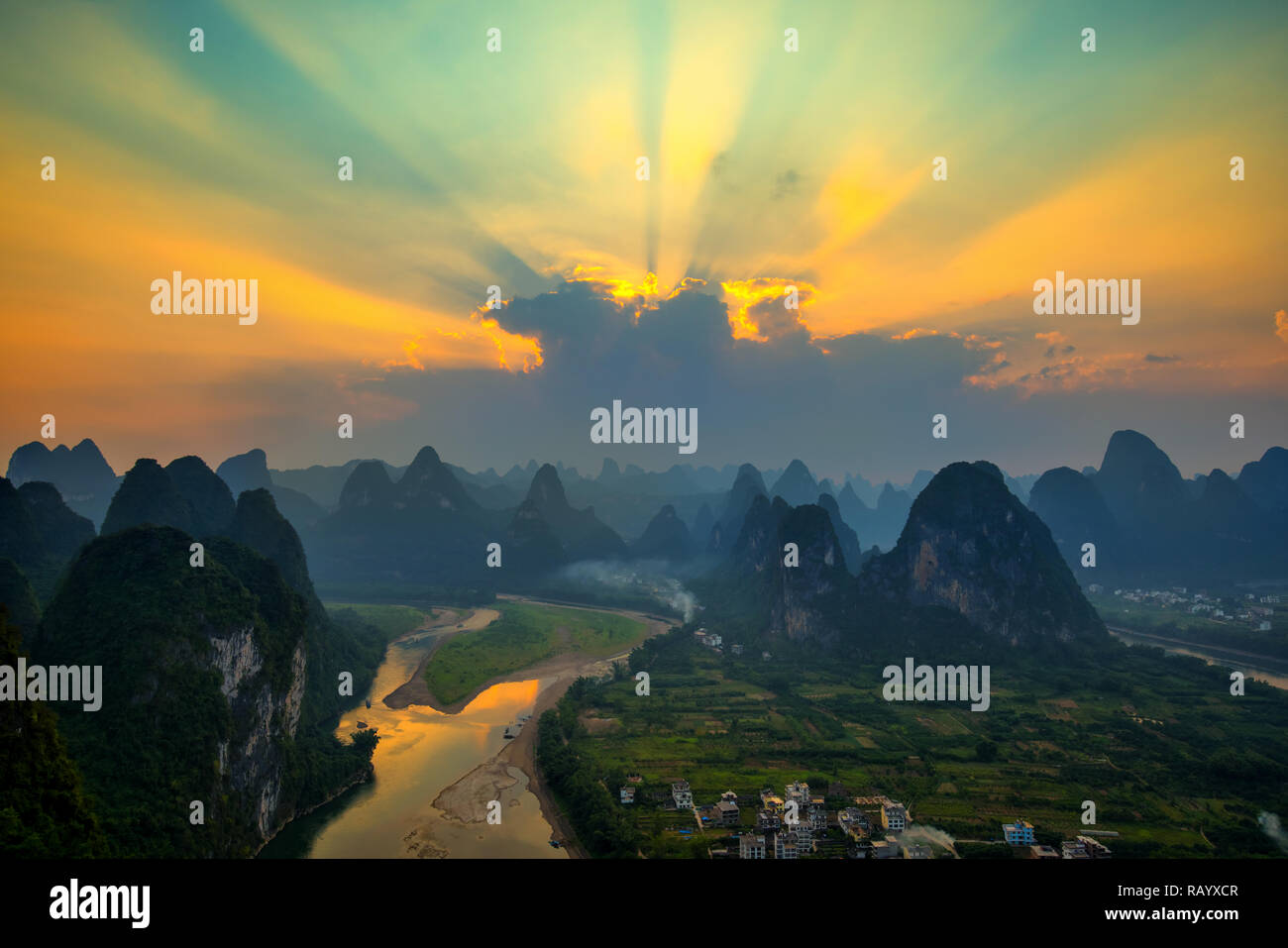 Landscape of Guilin , Li River and Karst mountains called Laozhai mount, Guangxi Province, China Stock Photo