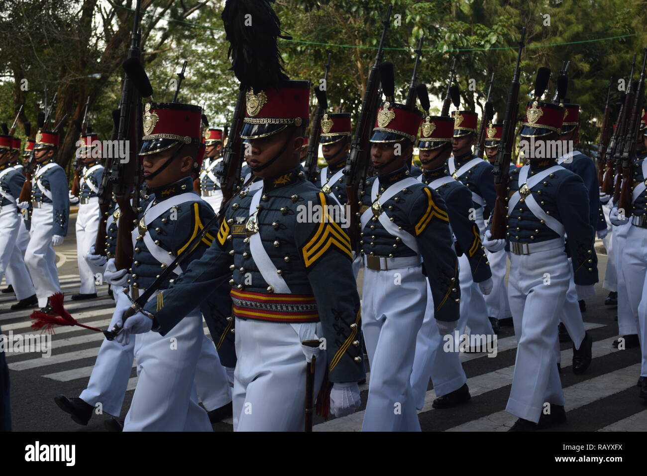 Cadets of the Philippine Military Academy (PMA) performing marching ...