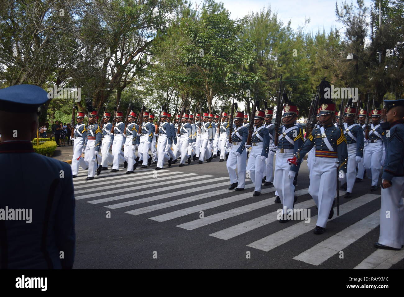 Cadets of the Philippine Military Academy (PMA) performing marching during the celebration of countries independence day in Baguio City Philippines Stock Photo