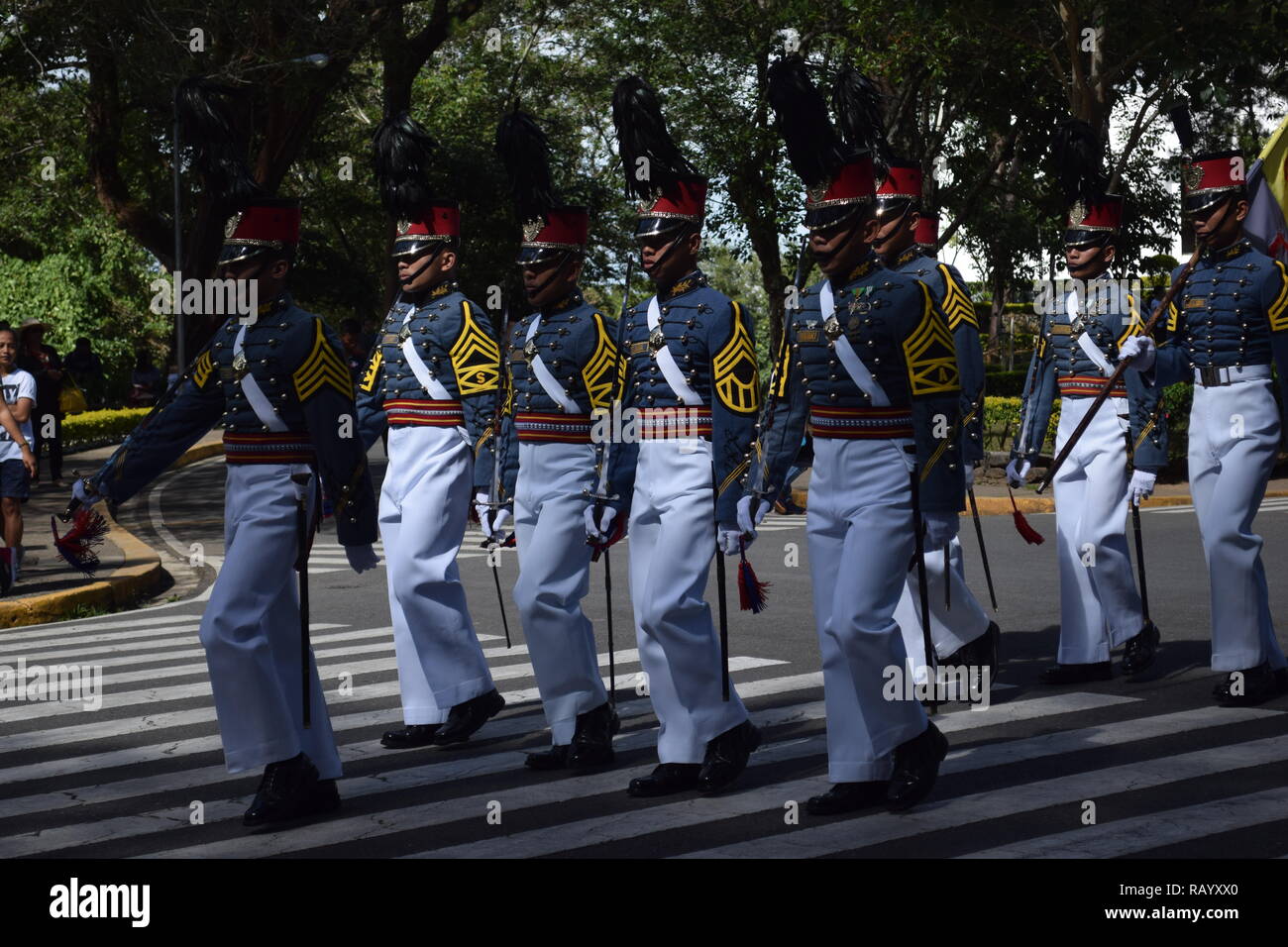 Cadets of the Philippine Military Academy (PMA) performing marching during the celebration of countries independence day in Baguio City Philippines Stock Photo