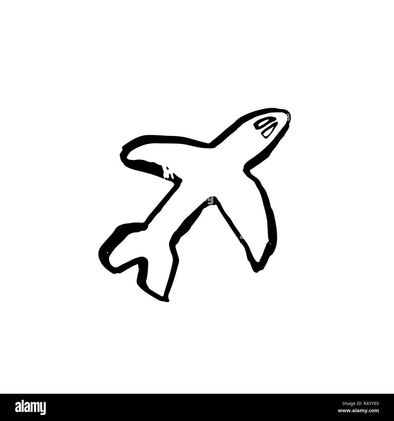 Plane grunge icon. Vector hand drawn brush illustration. Stock Vector