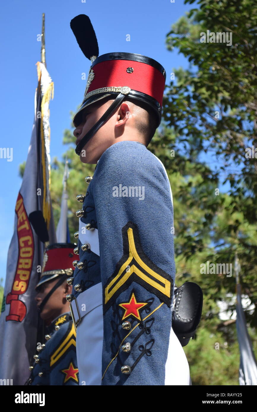 Cadets of the Philippine Military Academy (PMA) performing marching during the celebration of countries independence day in Baguio City Philippines Stock Photo