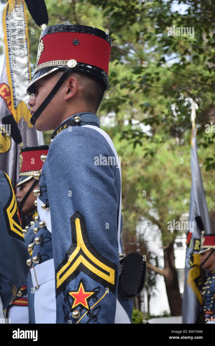 Cadets of the Philippine Military Academy (PMA) performing marching ...