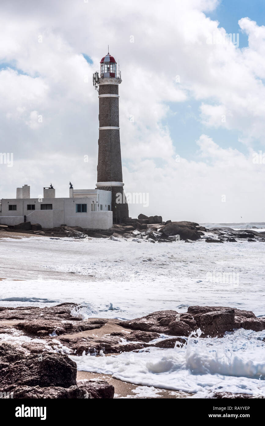 Lighthouse and famous beach in Jose Ignacio near Punta del Este, Atlantic Coast, Uruguay Stock Photo