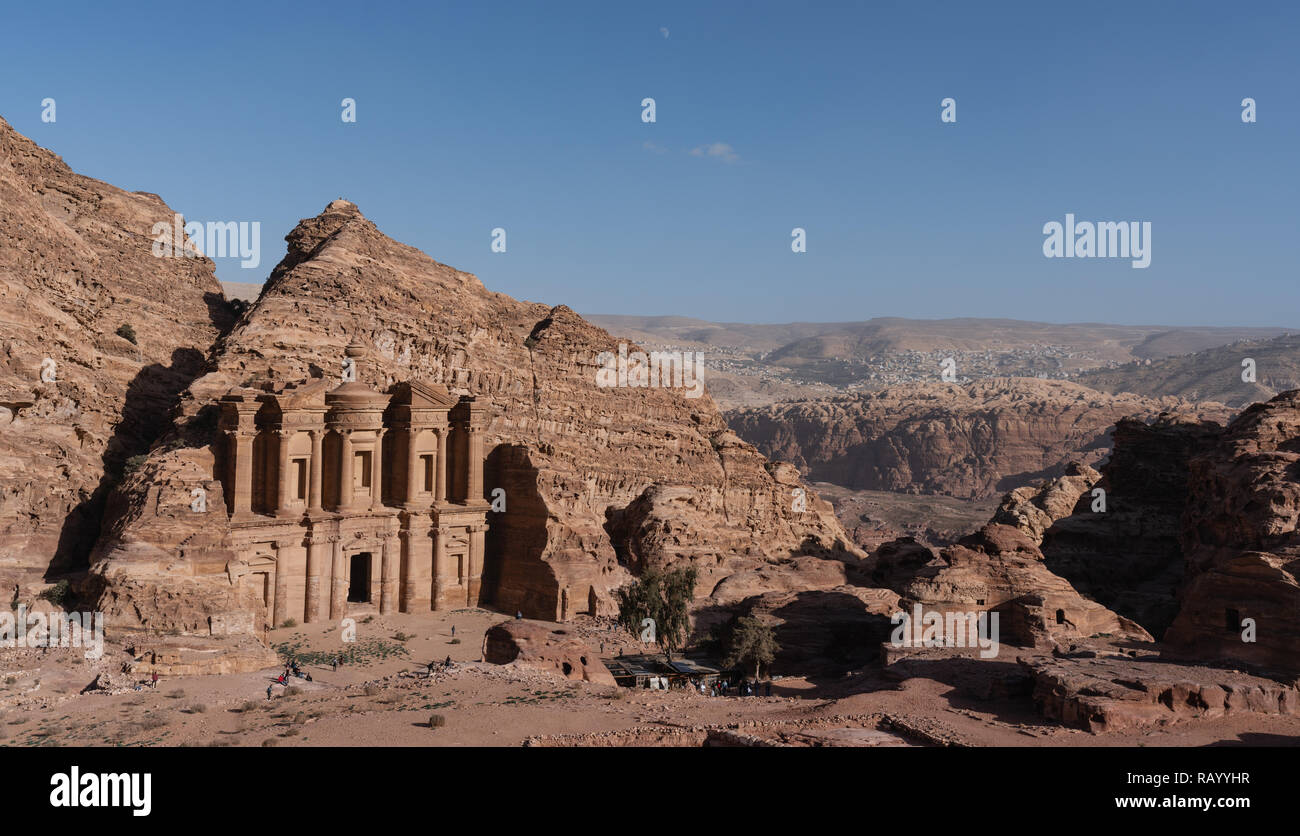 Monastery ancient architecture in canyon, Petra in Jordan. 7 wonders travel destination in Jordan Stock Photo