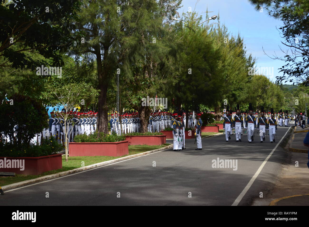 Cadets of the Philippine Military Academy (PMA) performing marching during the celebration of countries independence day in Baguio City Philippines Stock Photo