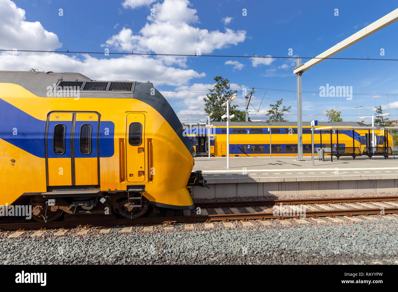 Dutch Intercity trains at the platform of a train station in The