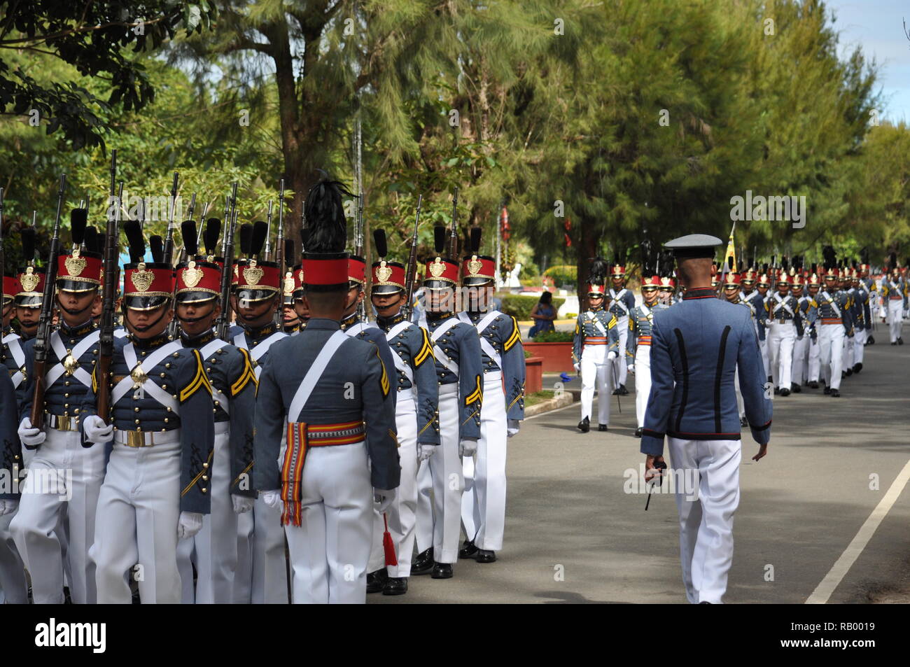 Cadets of the Philippine Military Academy (PMA) performing marching ...