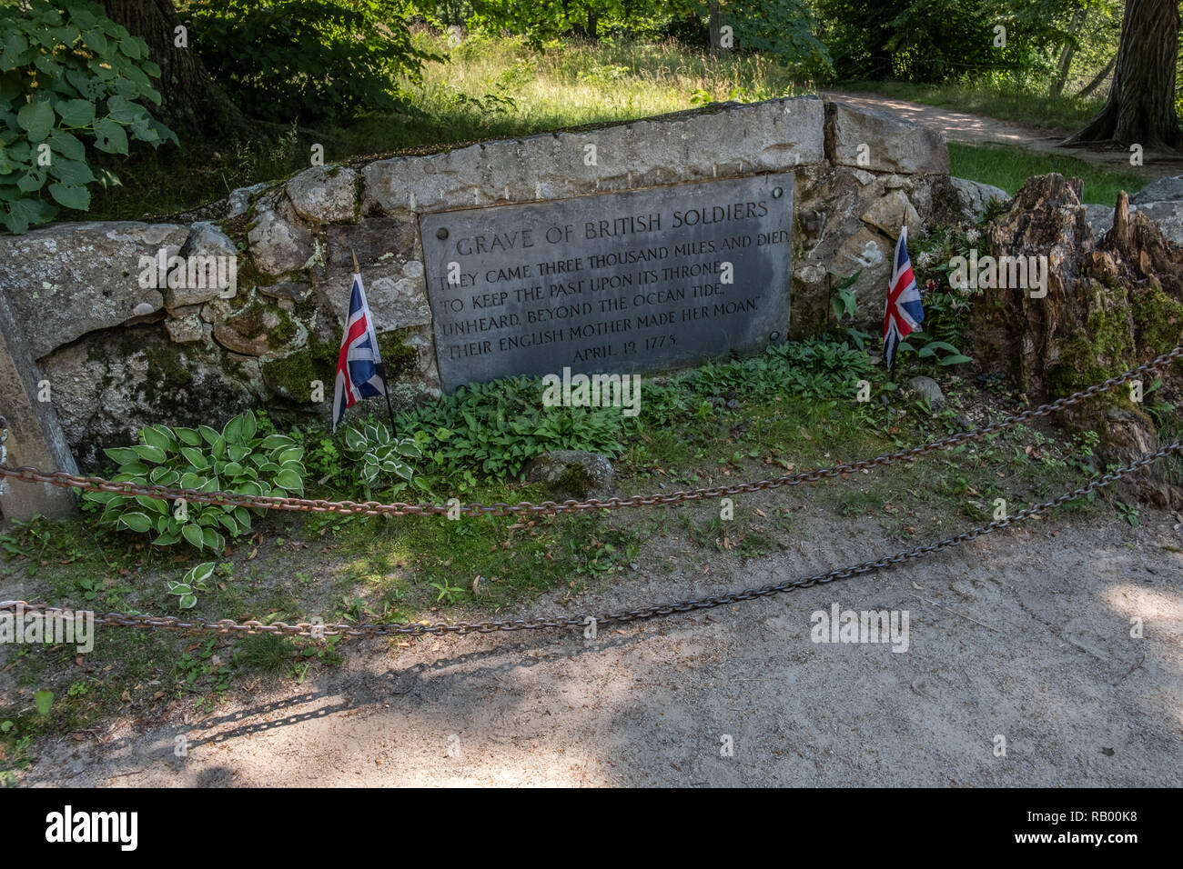 Grave for British soldiers who died at the Old North Bridge, Concord, MA Stock Photo