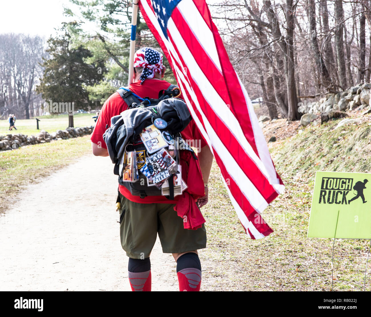 Rucker walking the Battle Road Trail during Military Friends Foundation's Tough Ruck marathon. Stock Photo