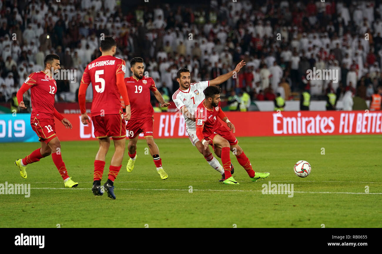 January 5, 2019 Ali Mabkhout of United Arab Emiratespassing the ball during United Arab Emirates v Bahrain at the Zayed Sports City Stadium in Abu Dhabi, UAE, AFC Asian Cup, Asian