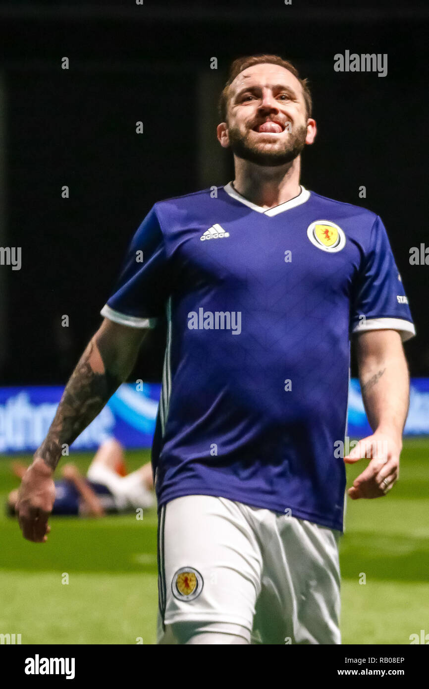 Glasgow, UK. 5th Jan 2019. Action from Day 2 of the FansBet Star Sixes Tournament at the SSE Hydro in Glasgow.   Game 6 - England Vs Scotland Scotland National Team Assistant coach James McFadden comes close to scoring, the look on his face shows he is still passionate about wearing the shirt during the Star Sixes Tournament in Glasgow Credit: Colin Poultney/Alamy Live News Stock Photo