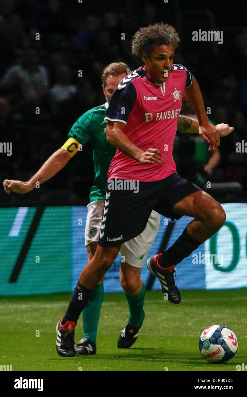 Glasgow, UK. 5th Jan 2019. Action from Day 2 of the FansBet Star Sixes Tournament at the SSE Hydro in Glasgow.   Game 1 - Rest Of the World Vs Republic Of Ireland Pierre Van Hooijdonk during the Star Sixes Tournament in Glasgow Credit: Colin Poultney/Alamy Live News Stock Photo