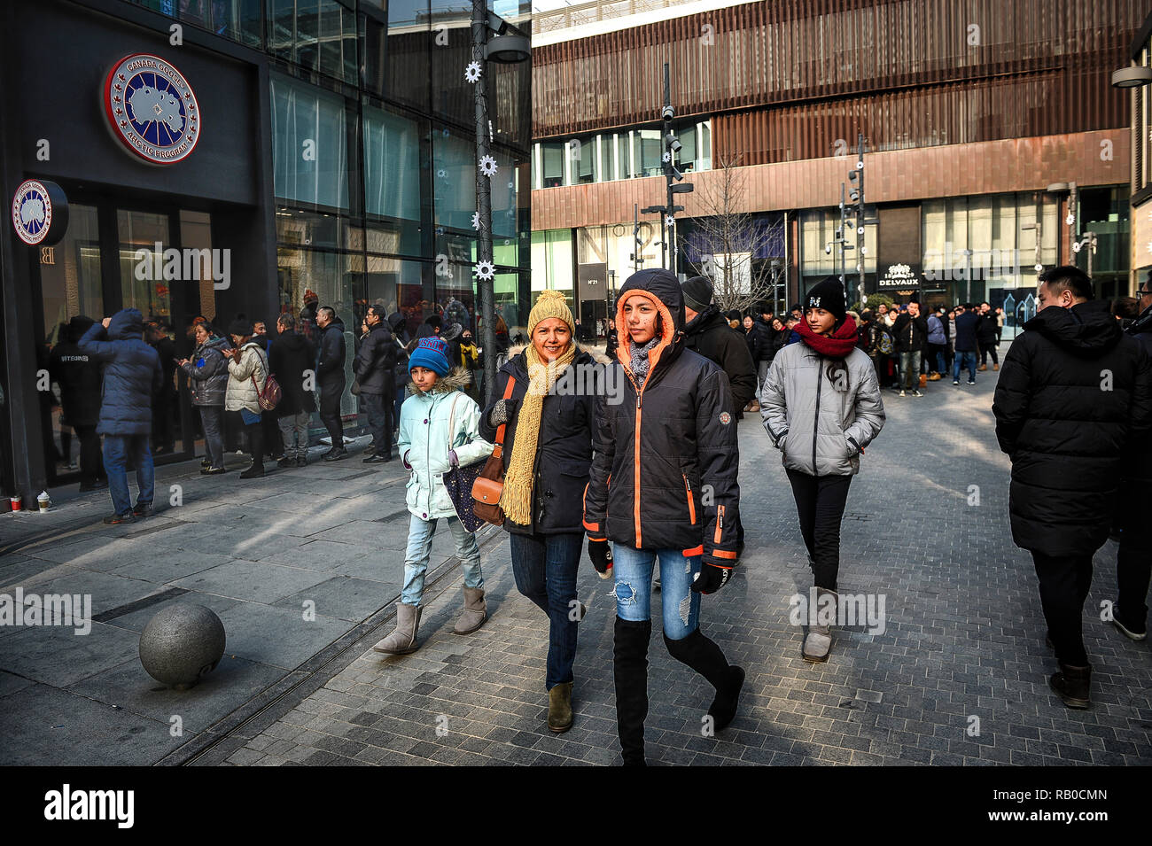 Beijing, China. 06th Jan, 2019. Queue in front of the Canada Goose shop in  Sanlitun shopping