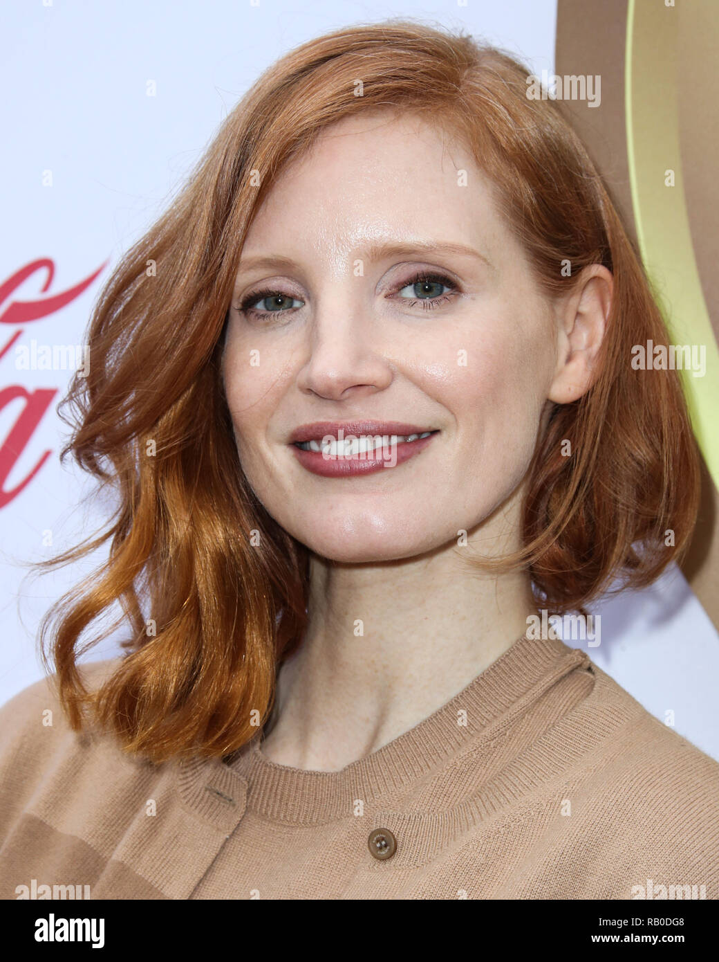 California, USA. 5th Jan 2019. Actress Jessica Chastain wearing a Burberry and Christian Louboutin shoes arrives at the 6th Annual Gold Meets Golden Event held at The House On Sunset on January 5, 2019 in West Hollywood, Los Angeles, California, United States. (Photo by Xavier Collin/Image Press Agency) Credit: Image Press Agency/Alamy Live News Stock Photo