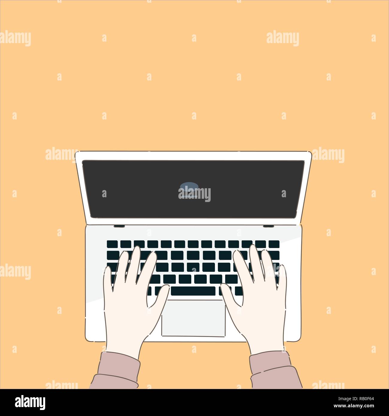 Hand on laptop, working with notebook, have space for text -Flat Vector Design Illustration Stock Vector